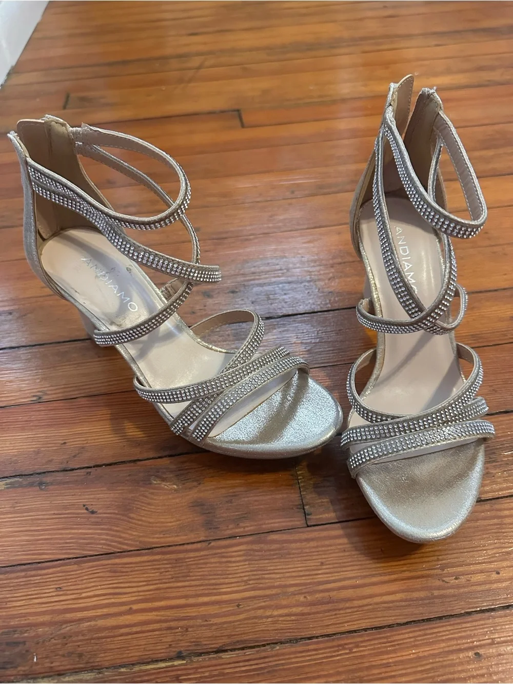 Strappy Silver Rhinestone Evening Heels by Andiamo